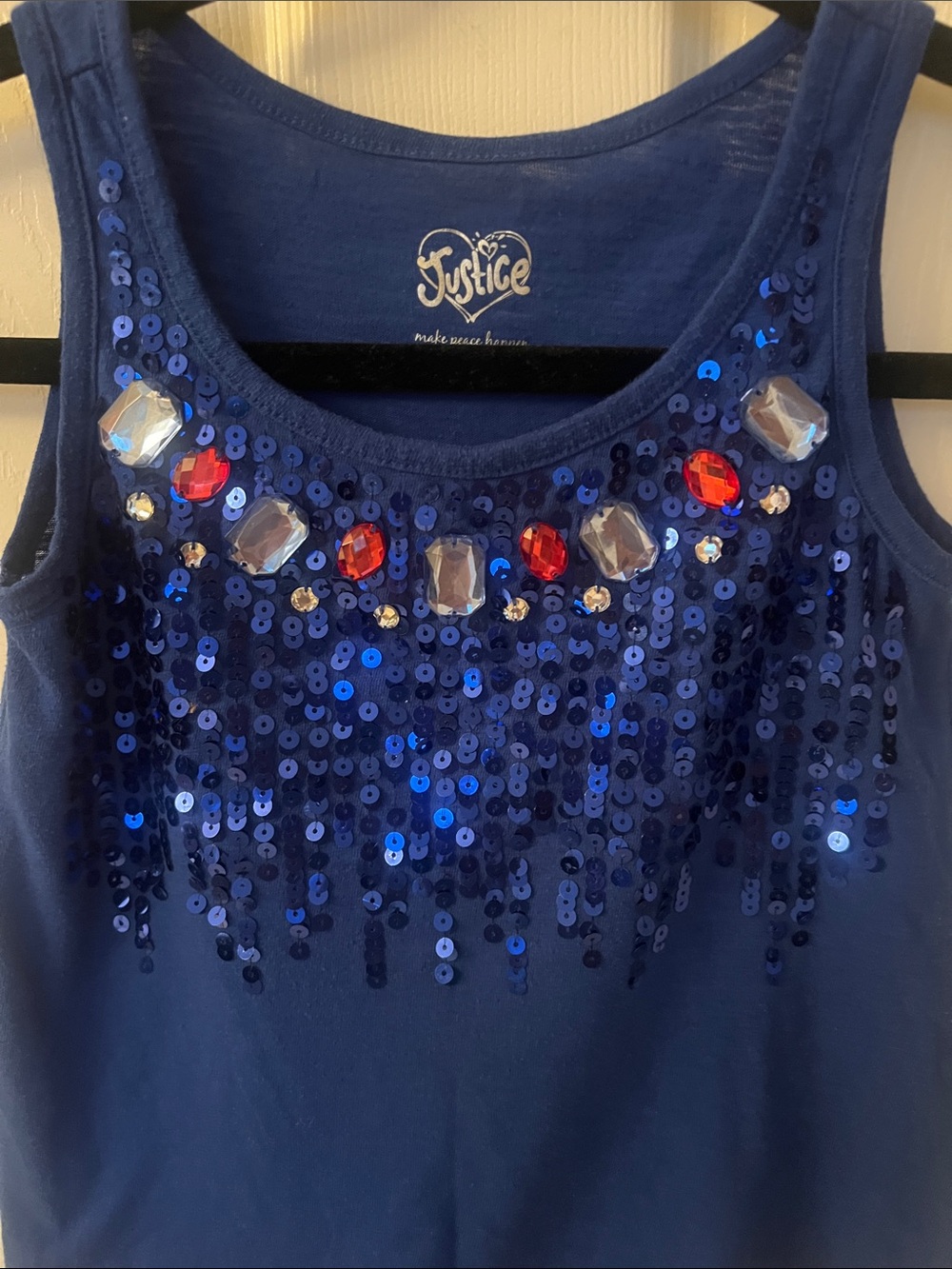 Justice Royal Blue Sequin Tank top with Jewel Trim Girls Sz 8